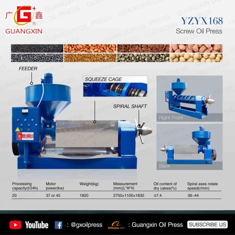 20ton Big Spiral Oil Press Soybean Rapeseed Flaxseed Oil Production