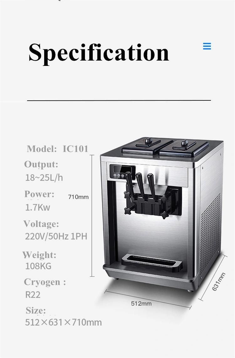 Commercial 3 Flavor Soft Serve Ice Cream Machine