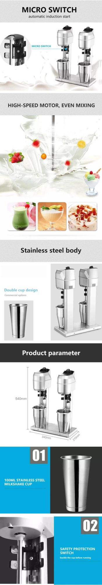 Sunrry 600W Double Head Commercial Milkshake Machine Industrial Milkeshake Maker for Coffee Tea Shop