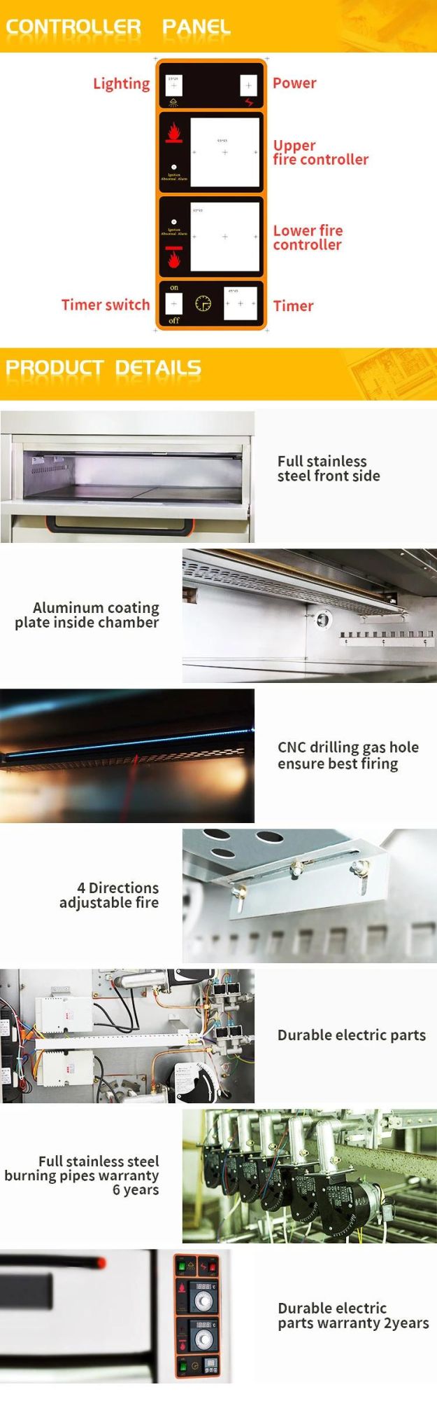 Hotel Restaurant Kitchen Equipment 2 Decks 6 Trays Gas Baking Oven