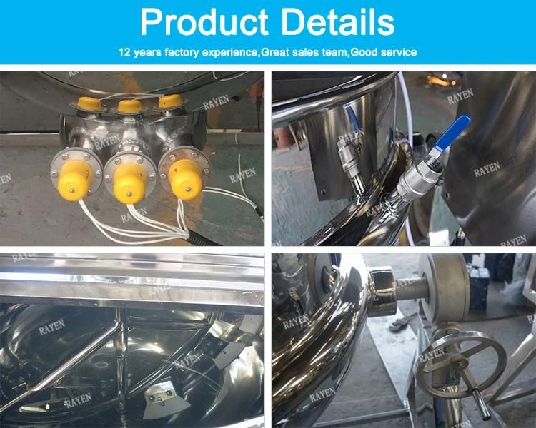 100L Gallon Stainless Steel Industrial Pot Jam Tomato Soup Cooking Electric Steam Gas Heat Tilting Mixer Cooker Double Jacketed Kettle with Mixer Agitator