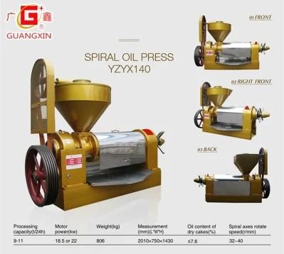 10tpd Guangxin Screw Sunflower Soybean Peanut Oil Press Machine on Sale