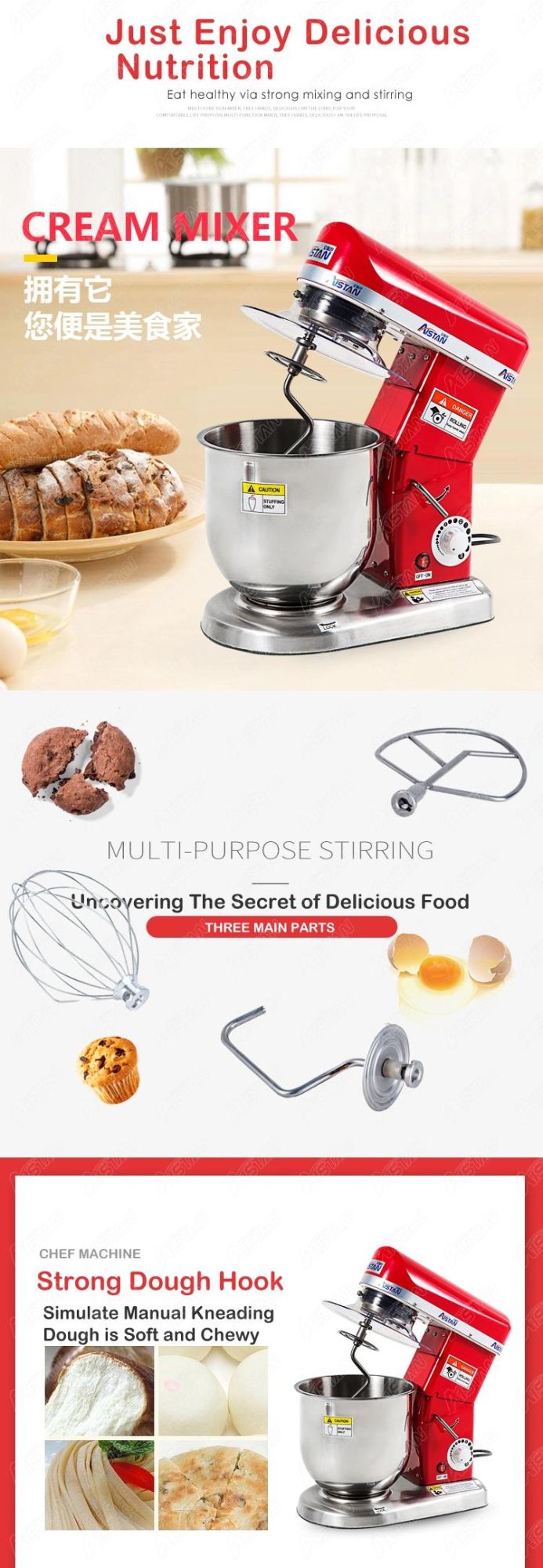 B10s Kitchen Stand Mixer Electric Plantary Food Mixer Stainless Steel 10 Liters with Dough Hook