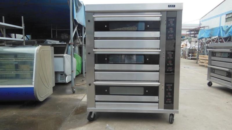 Manufacturer Commercial Three Layer Six Tray Stainless Steel Gas Steam Oven