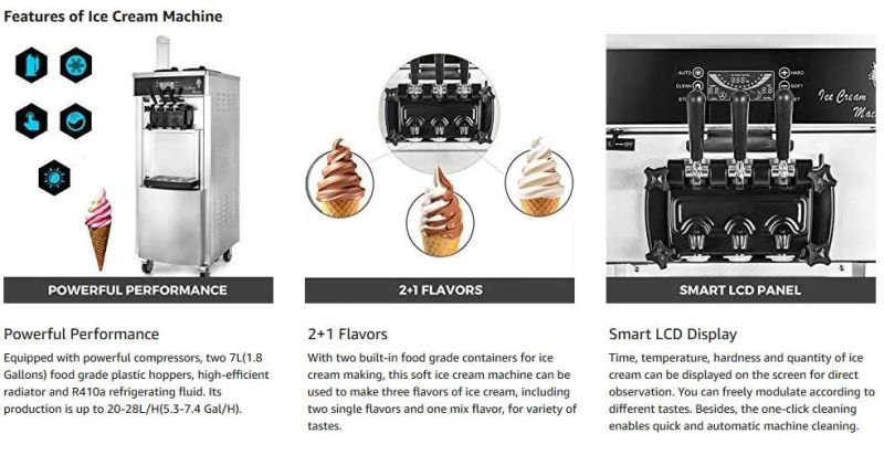 20-28L One Hour Commercial 3 Flavors Soft Ice Cream Making Machine Automatic Soft Ice Cream Vending Machine