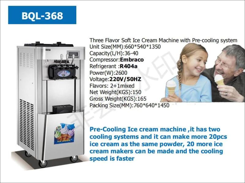 High Efficiency 3 Flavor Soft Ice Cream Machine Countertop Ice Cream Freezer