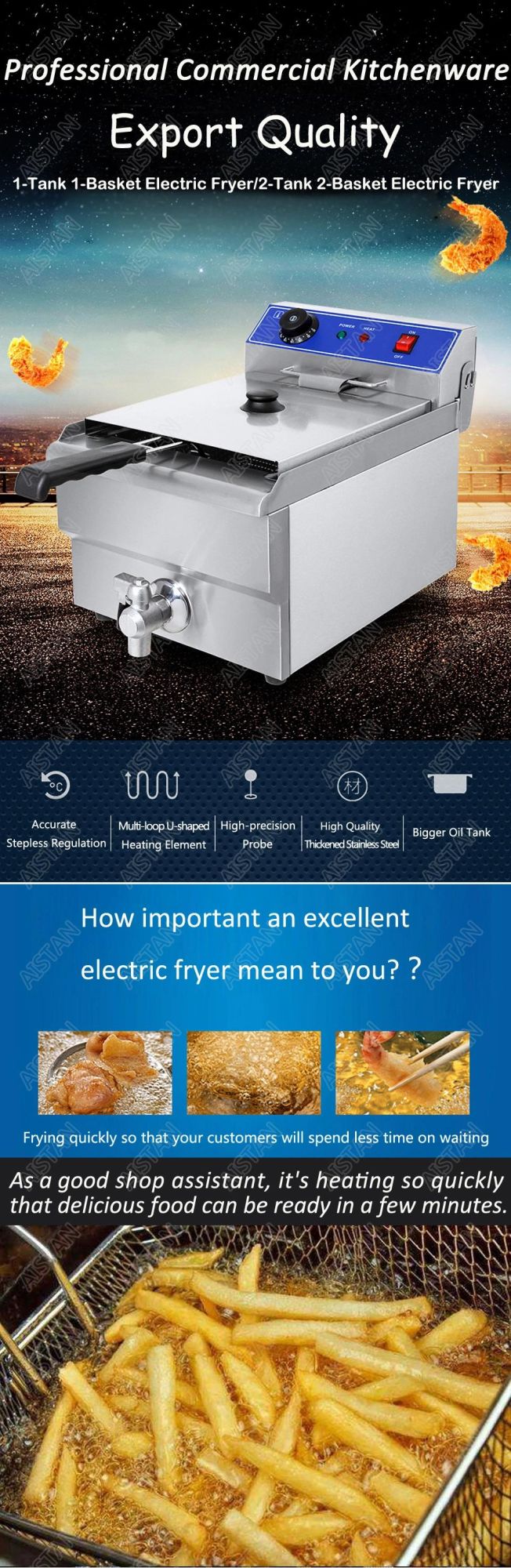 Ef132V Counter Top Tanks with Baskets French Fry Chips Deep Fryers Chicken Fried Oven Stainless Steel 13L+13L