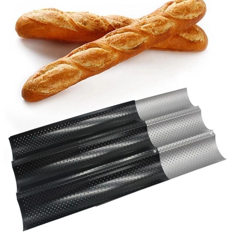 Perforated 3-Slot Molds Heat-Resistant Baguette Baking Tray French Bread Pan