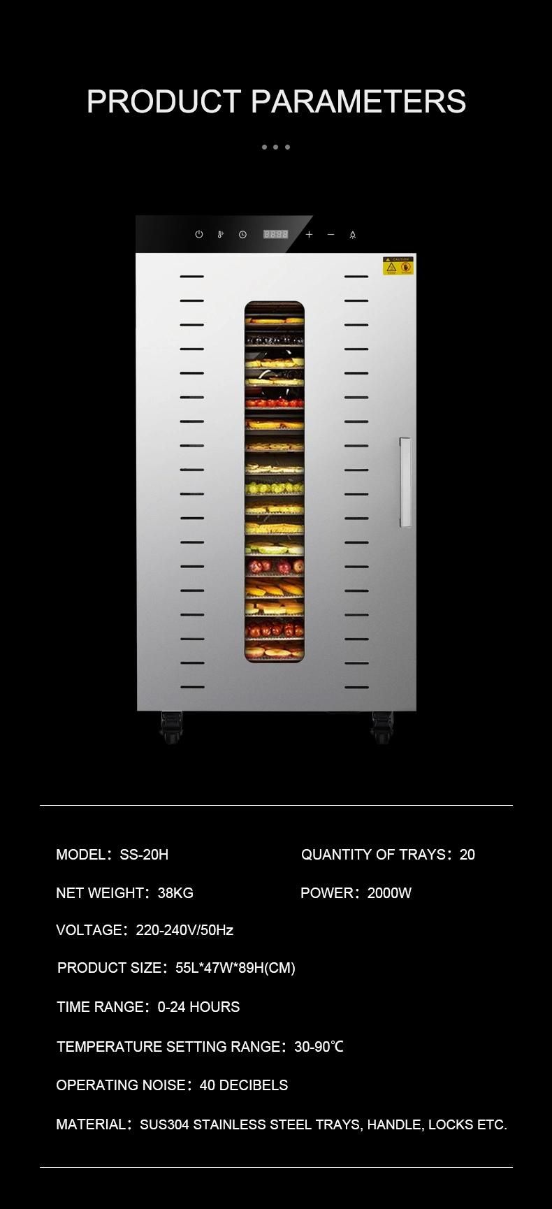 Free MOQ 20 Trays Commercial Stainless Steel Food Fruits Vegetables Dehydrator Air Dryer Machine Fruit Drying Oven Dewatering Machine Equipment