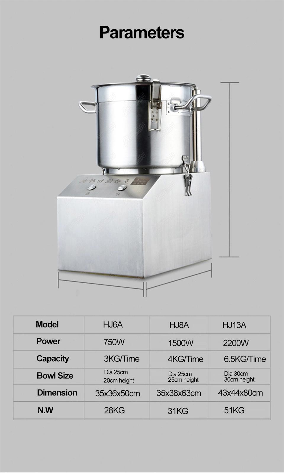Hj8a Electric High Power Food Broken Cutting Machine Food Chopper Grinder Vegetable Cutter Stainless Steel with Bowl 220V