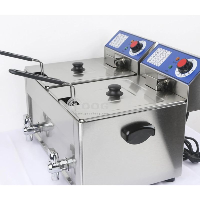 High Quality Catering Equipment Manufacturer Stainless Steel 2 Baskets Tanks Potato Deep Fryer Machine for Hotels Restaurants