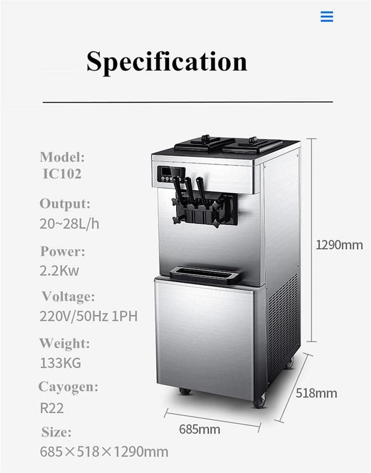 Commercial Vertical 3 Flavor Soft Serve Ice Cream Machine