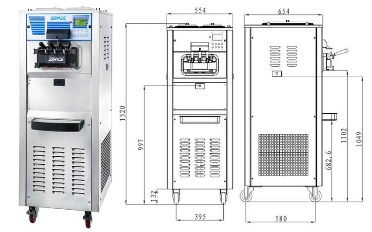 High Capacity Soft Ice Cream Machine with Flexible Stainless Steel Beater