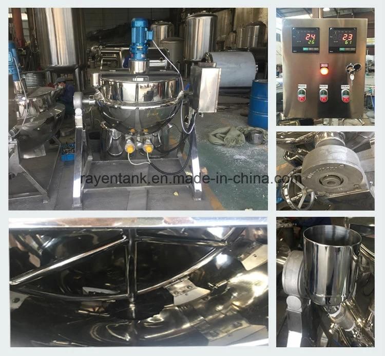 100L Gallon Stainless Steel Industrial Pot Jam Tomato Soup Cooking Electric Steam Gas Heat Tilting Mixer Cooker Double Jacketed Kettle with Mixer Agitator