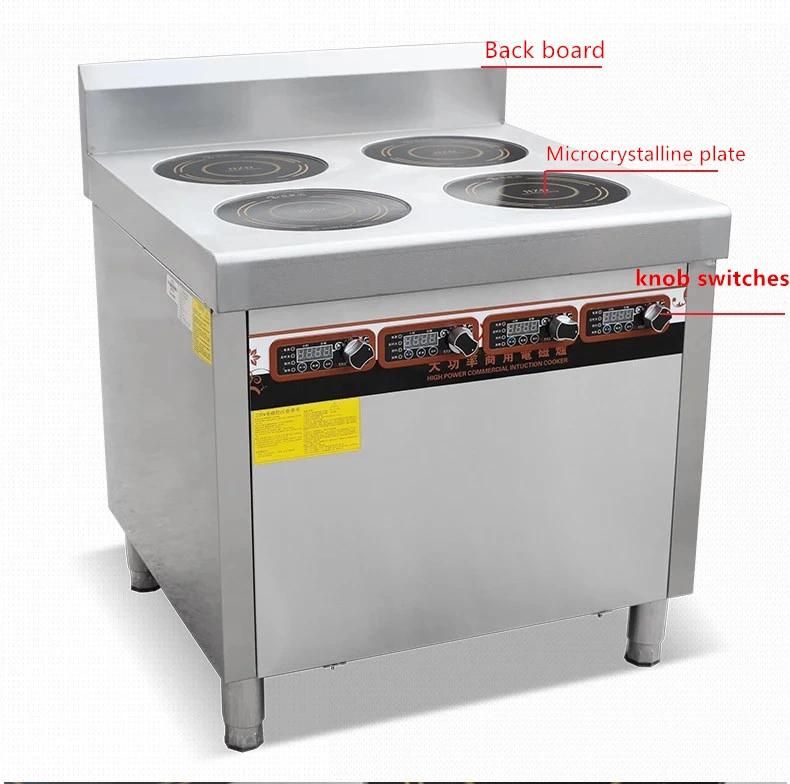 220V 3kw 4 Burners Stainless Electrical Freestanding Commercial Kitchen Cooking Equipment with Locker