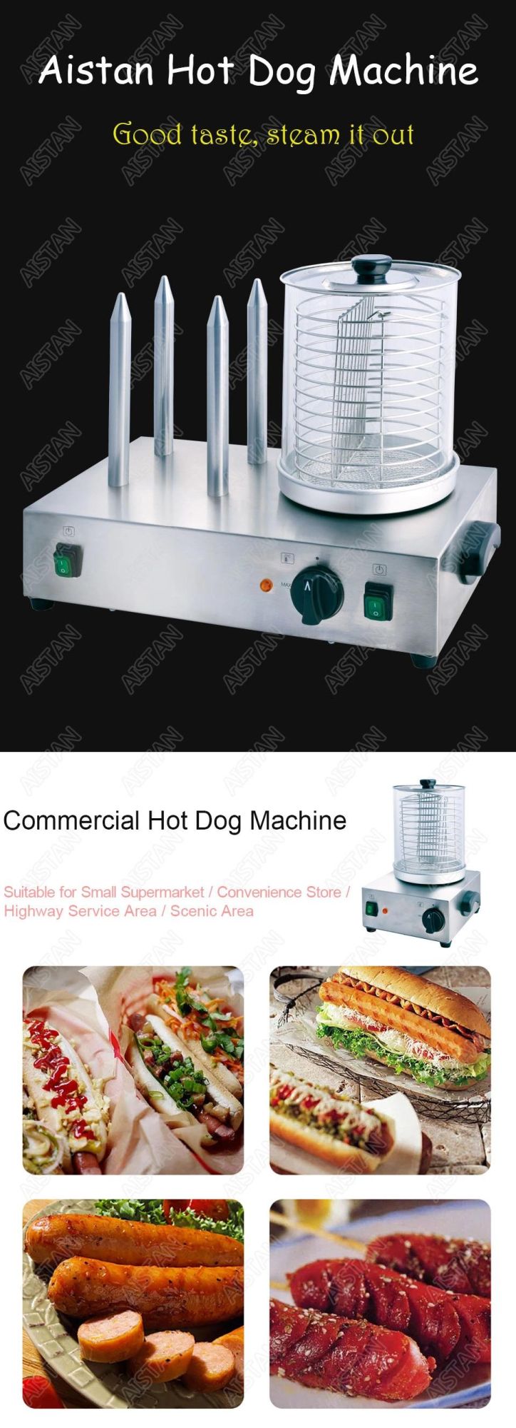 Hhd2 Stainless Steel Electric Commercial Hot Dog Steamer Machine for Kitchen Equipment