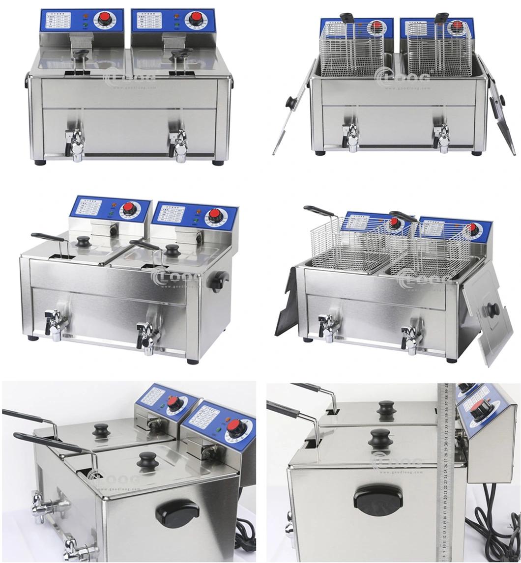 High Quality Catering Equipment Manufacturer Stainless Steel 2 Baskets Tanks Potato Deep Fryer Machine for Hotels Restaurants