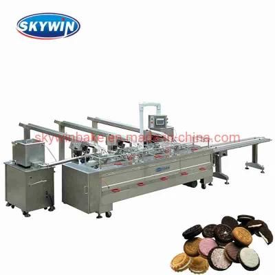 Skywin Automatic Jam Cream Sandwiching Machine on Edge Packing Machine Sandwich Biscuit ...
