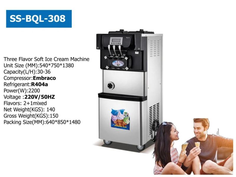 Wiberda Wholesale Price Hot Sale 3 Flavors Commercial Stainless Steel Soft Ice Cream Machine with CE