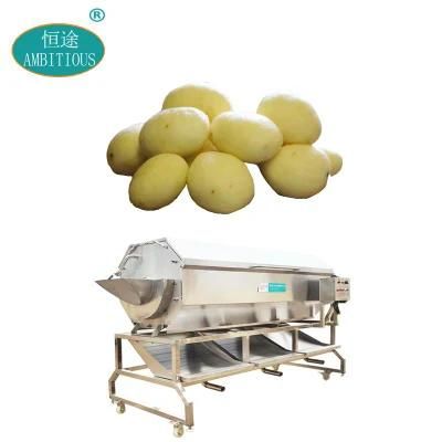 Continuous Commercial Potatoes Peeling Washer Brush Roller Peeler Potato Machine