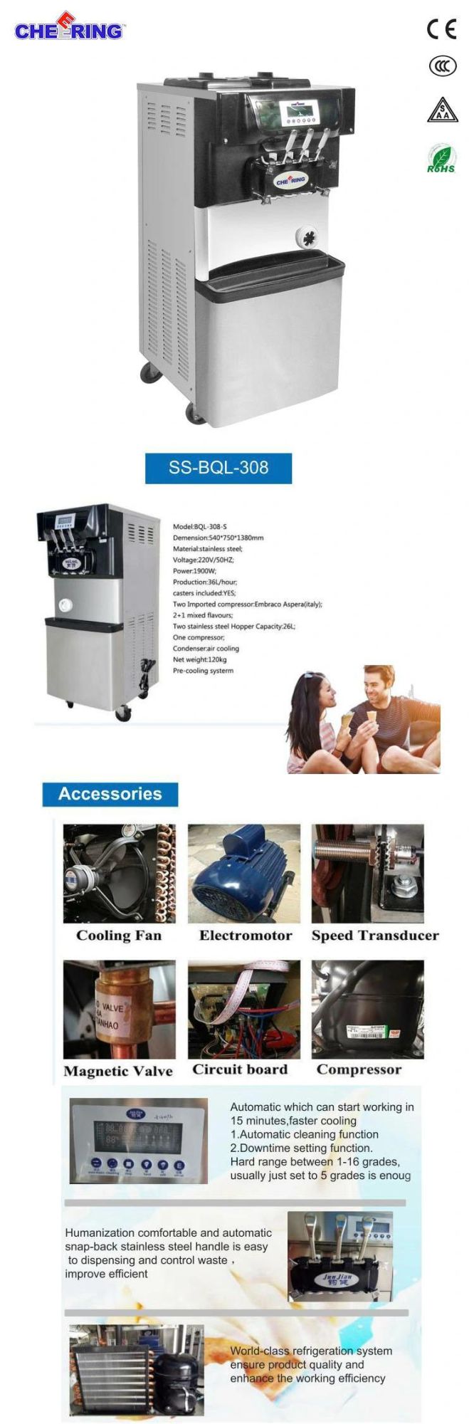 Supermarket Equipment Commercial Soft Ice Cream Cone Machine