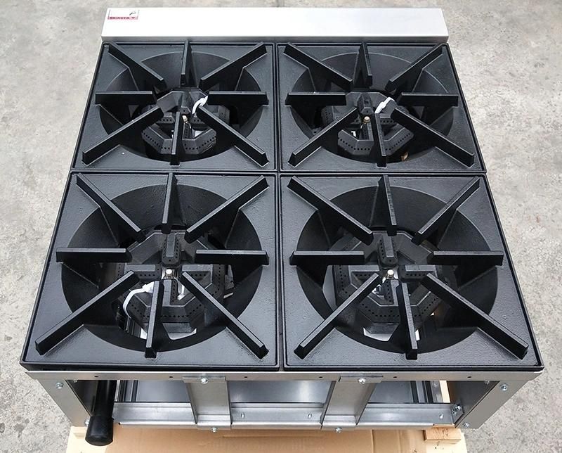 Commercial Kitchen Equipment Table Top Hotplate 4 Burner Gas Range Cooker in Stainless Steel (EHP-4S)