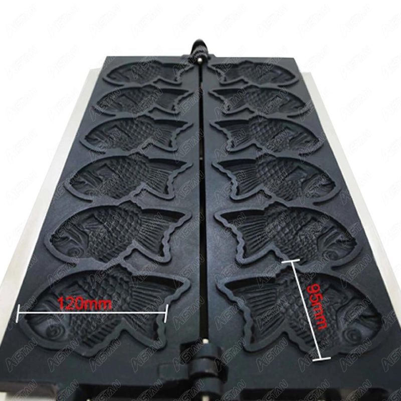 Np268 Commercial Gas Fish Shape Cake Grill 6 Holes Japanese Pastry Taiyaki Waffle Maker Snack Machine with Non-Stick Mould Plate