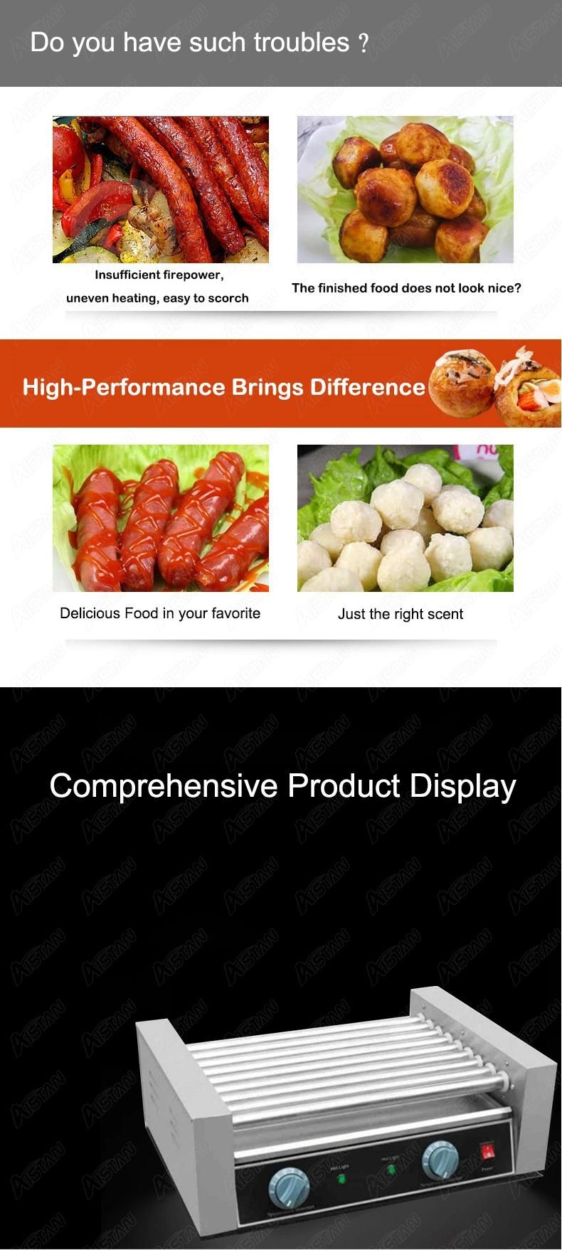 Fy07 Electric Hot Dog Grill Machine Sausage Meat Ball Roller Cooking Machine Stainless Steel 7 Roller