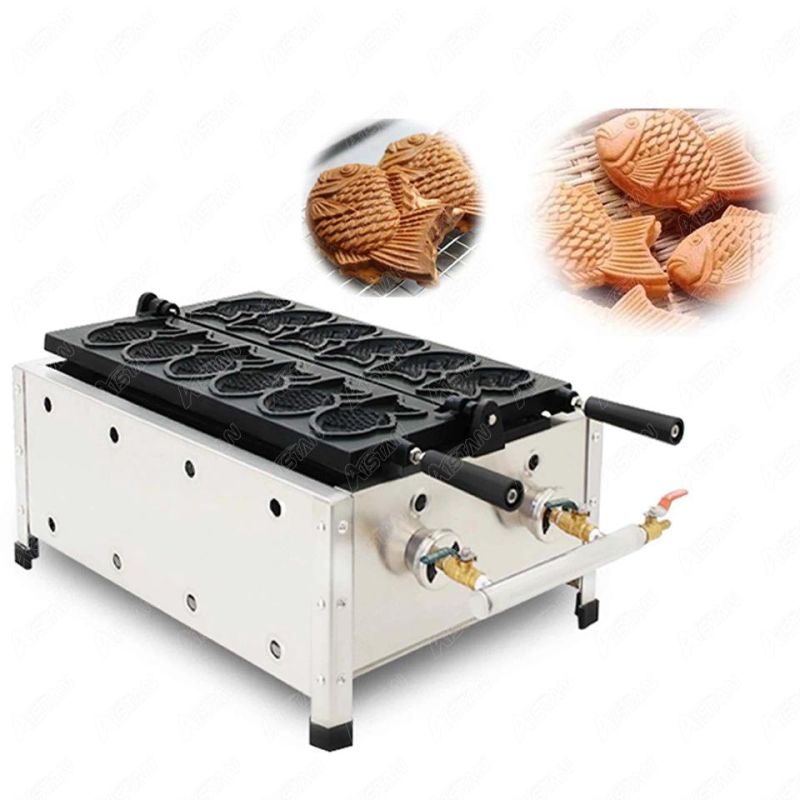 Np268 Commercial Gas Fish Shape Cake Grill 6 Holes Japanese Pastry Taiyaki Waffle Maker Snack Machine with Non-Stick Mould Plate