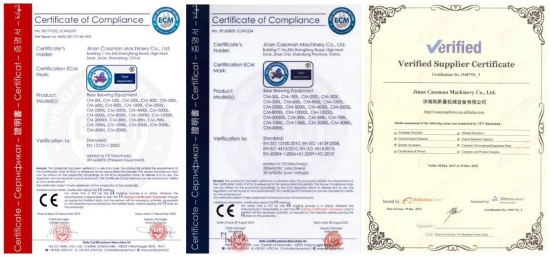 Cassman Steam Heating SUS304 500L Beer Brewery with SGS Certificat