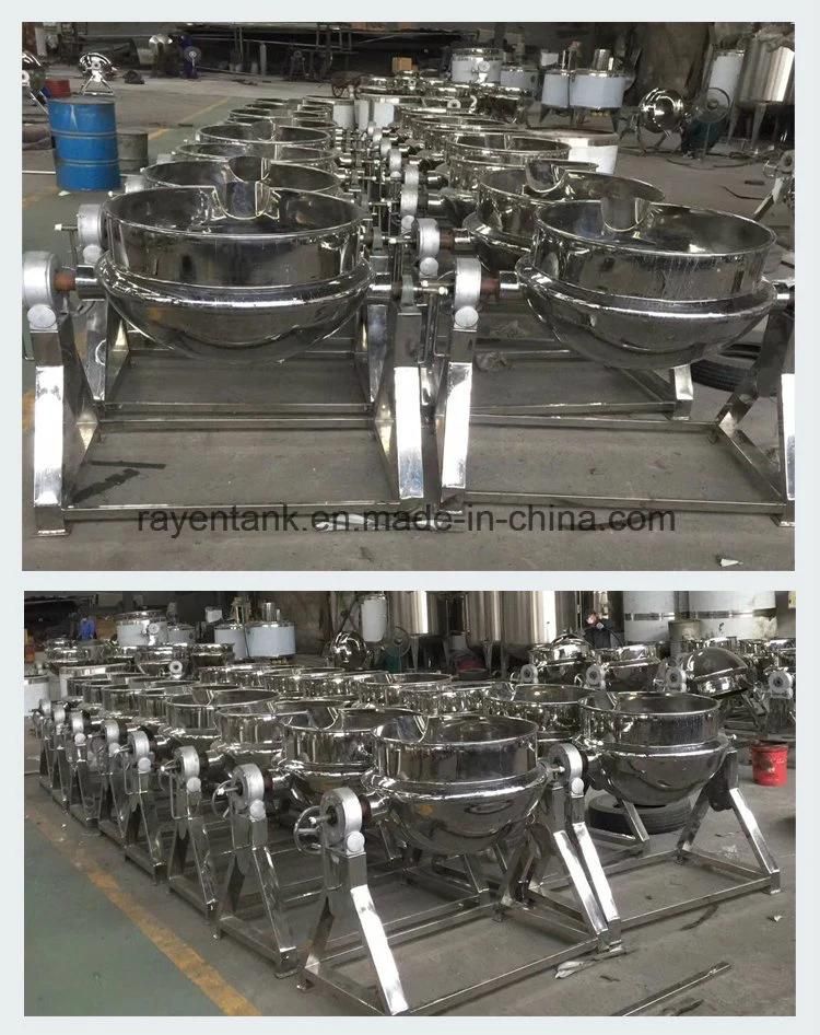 100L Gallon Stainless Steel Industrial Pot Jam Tomato Soup Cooking Electric Steam Gas Heat Tilting Mixer Cooker Double Jacketed Kettle with Mixer Agitator