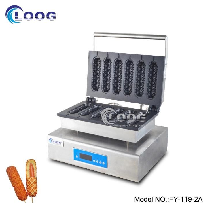 Digital Fast Heat Snack Kitchen Equipment Lolly Corn Dogs Machines 6 Sticks Belgian Mini Hot Dog Waffle Maker for Restaurant