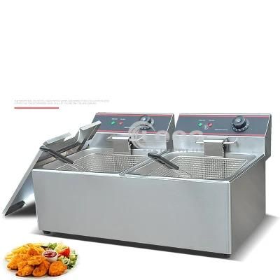 11L+11L Table Top Stainless Steel French Fries Machine 2 Tank 2 Basket Commercial Potato ...
