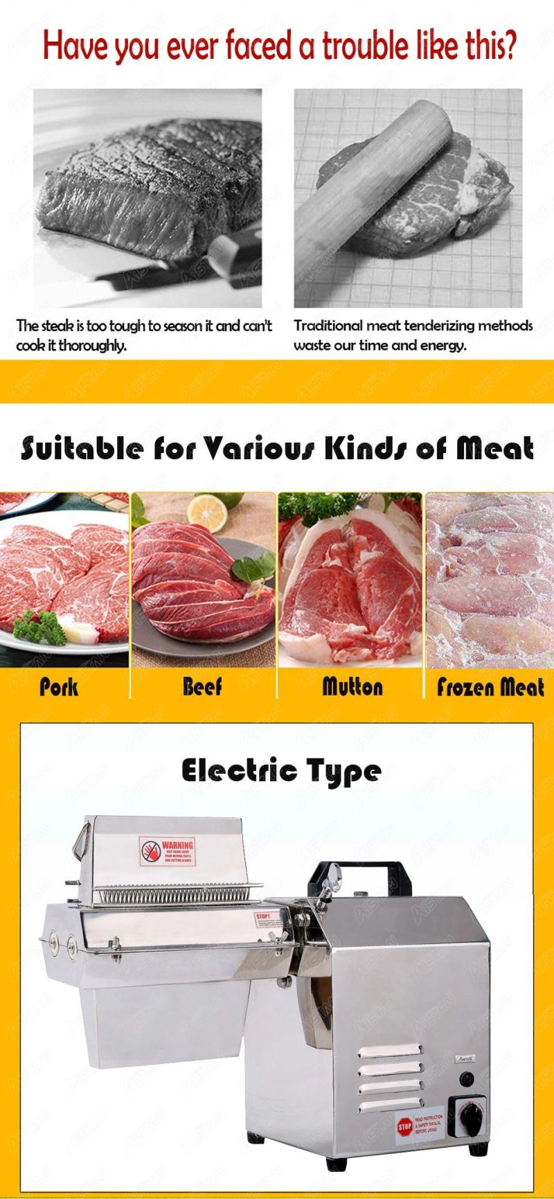 Ets511 Table Top Electric Commercial Stainless Steel Meat Tenderizer Machine Steak Beef Meat Tenderizering 110V 220V