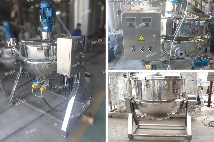 100L Gallon Stainless Steel Industrial Pot Jam Tomato Soup Cooking Electric Steam Gas Heat Tilting Mixer Cooker Double Jacketed Kettle with Mixer Agitator