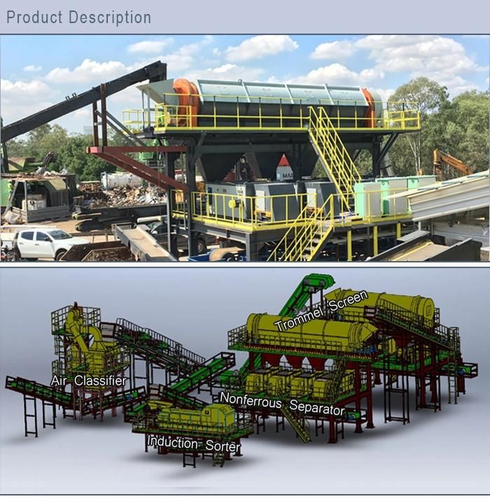 Waste Steel Asr Fluff Recovery Recycling Line Plastic Machine Aluminum Alloy Glass Recycling