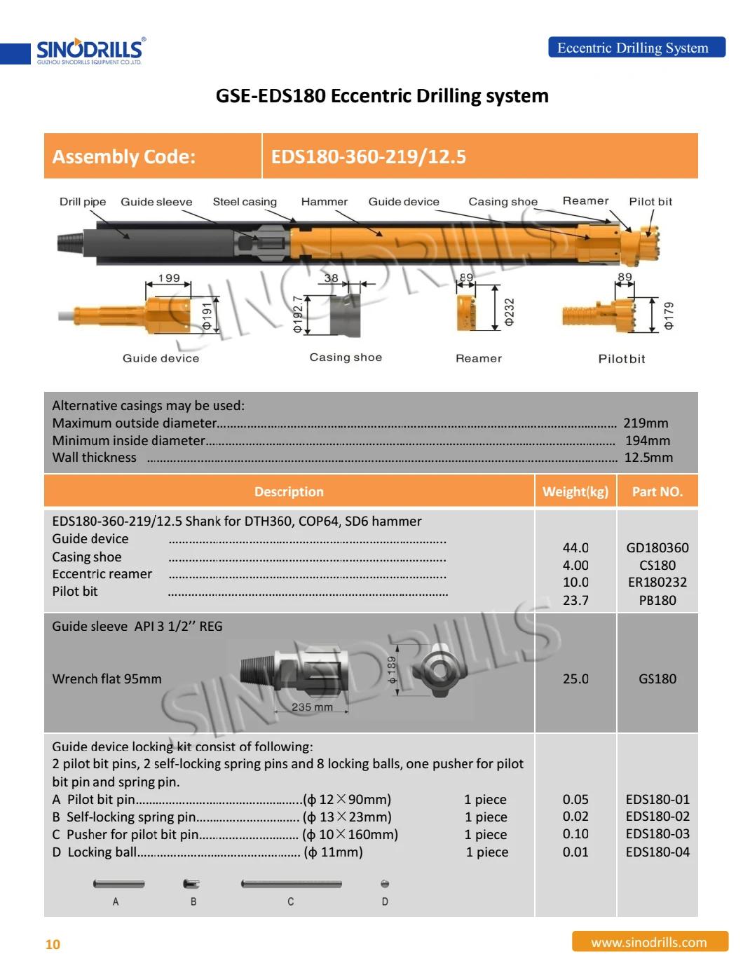 Gse-Eds180 Odex 180 Eccentric Casing Drilling System for Rock Drilling