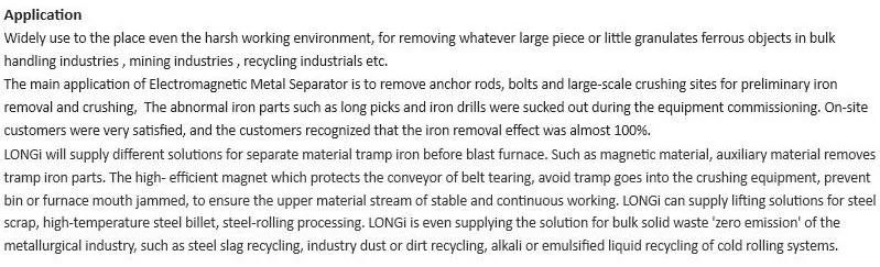 Metallurgical Industry Power Plant Electromagnetic Overband Anti-Explosion Separator
