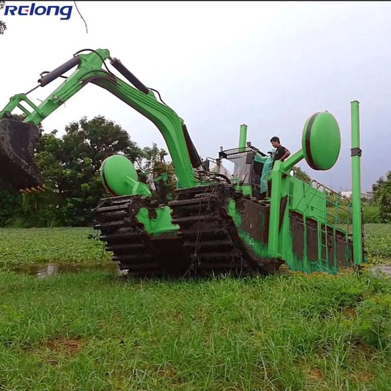 Amphibious Excavator with Long Arm and Longer Dredging Reach, Submersible Pump, Multiple Separate Machines, for Dredging, Pilling, Raking, Large Work Area,