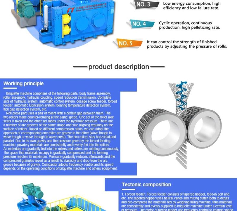 Chemical/mineral powder two piston hydraulic mechanical double roller briquetting press
