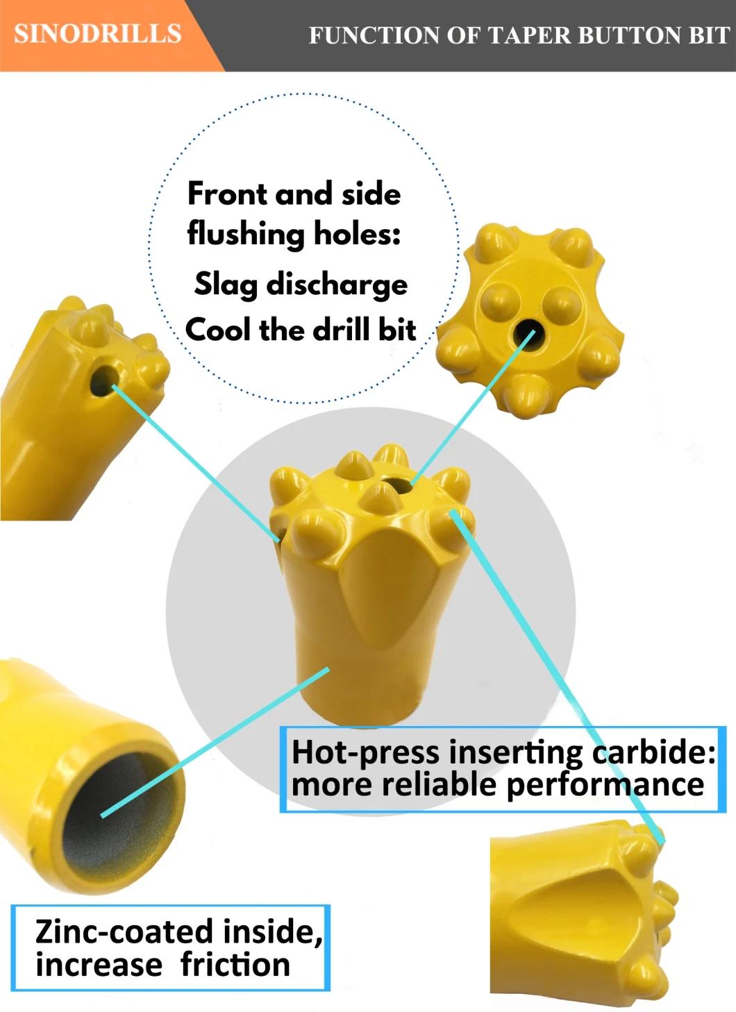 Sinodrills 7/11/12 Degree 36mm Rock Bit Taper Rock Drilling Button Bit