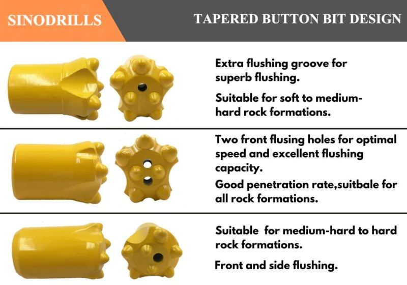 Sinodrills 7/11/12 Degree 36mm Rock Bit Taper Rock Drilling Button Bit