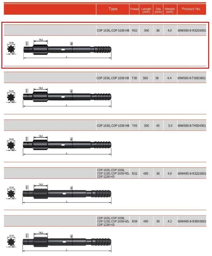 R32 T38 Shank Adapter for Cop 1036 / Cop 1038hb Rock Drill Drifter