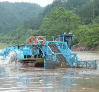 China Manufacturer Aquatic Weed Cutting Boat Harvester with Paddle Wheel