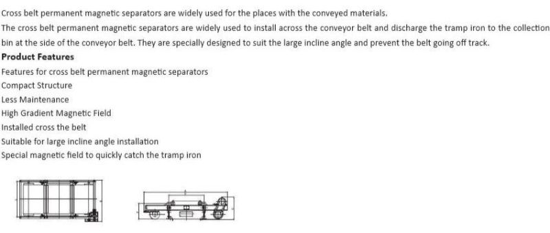 Low Maintain Permanent Cross Belt Magnetic Separator Recycling Industry Coal Conveyor Crusher Protection