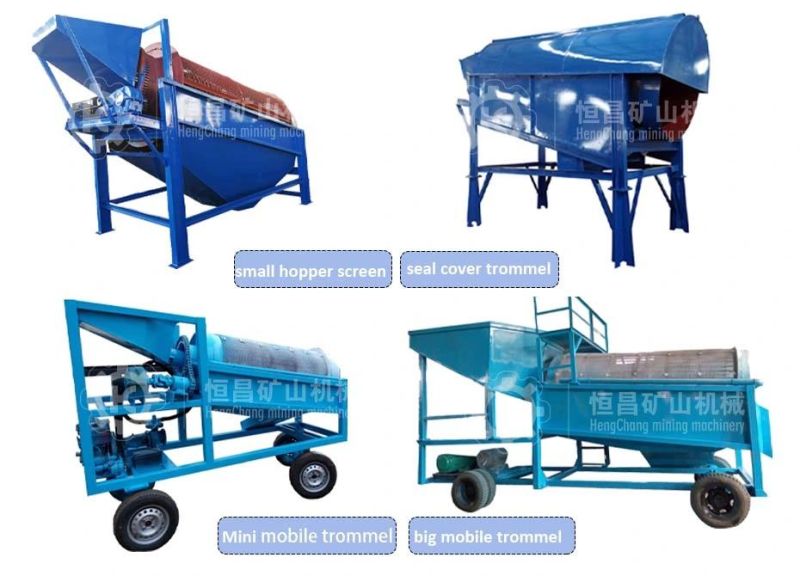 Small Size Gold Washing Plant Gold Mining Equipment Mobile Trommel Screen with Slulice Box and Diesel Engine
