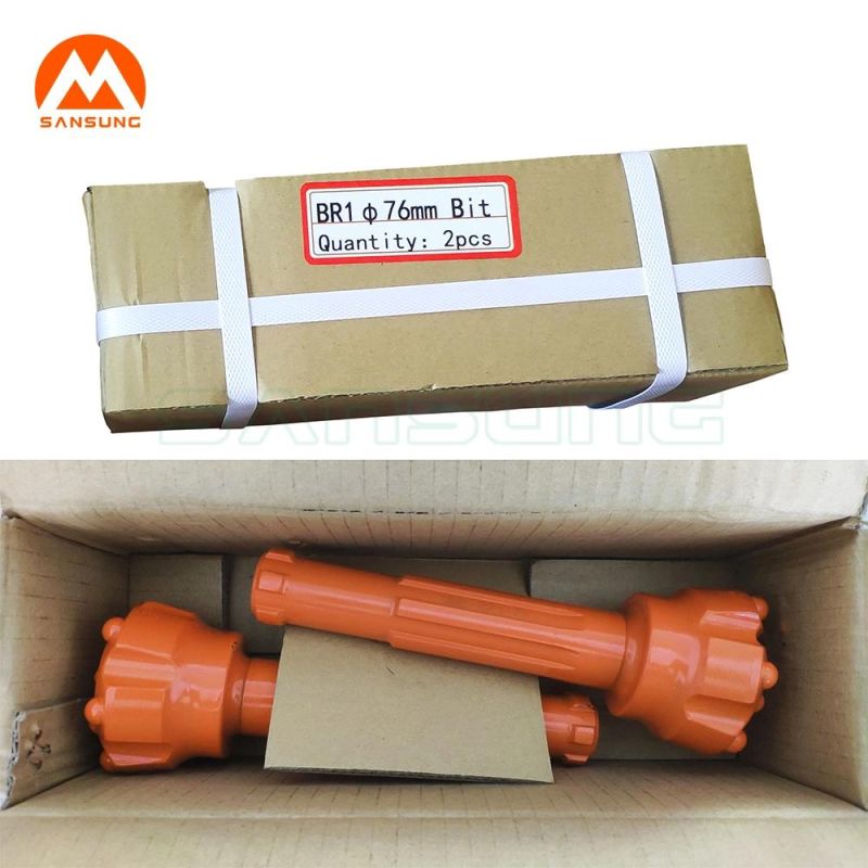 Br1 DTH Hammer and 76mm Flat Face Spherical Carbide Button Bit with 6 Splines and No Footvalve