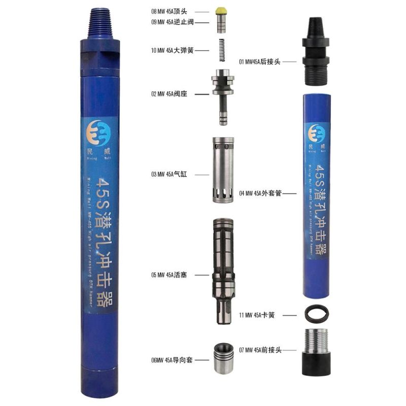 D Miningwell DTH Hammer Bore Pile DHD45A 4 Inch for Water Well Mining High Air Pressure DTH Hammer Water Well