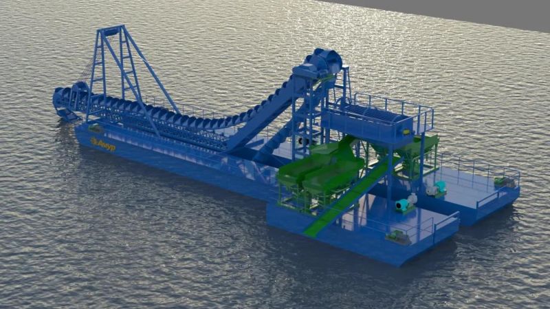 Gravity Separator Type Power Sluice Concentrator Gold Dredger River Sand Gold Mining Ship Chain Bucket Gold Diamond Mining Ship