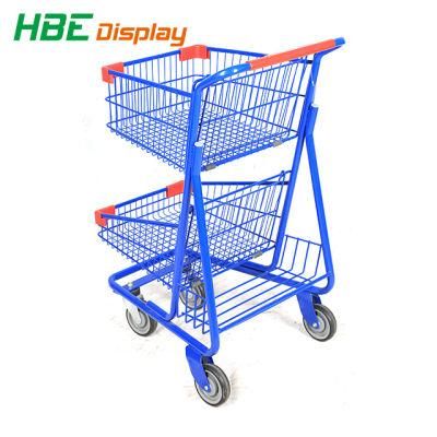 China Supplier Metal Two Tier Shopping Trolley for Supermarket